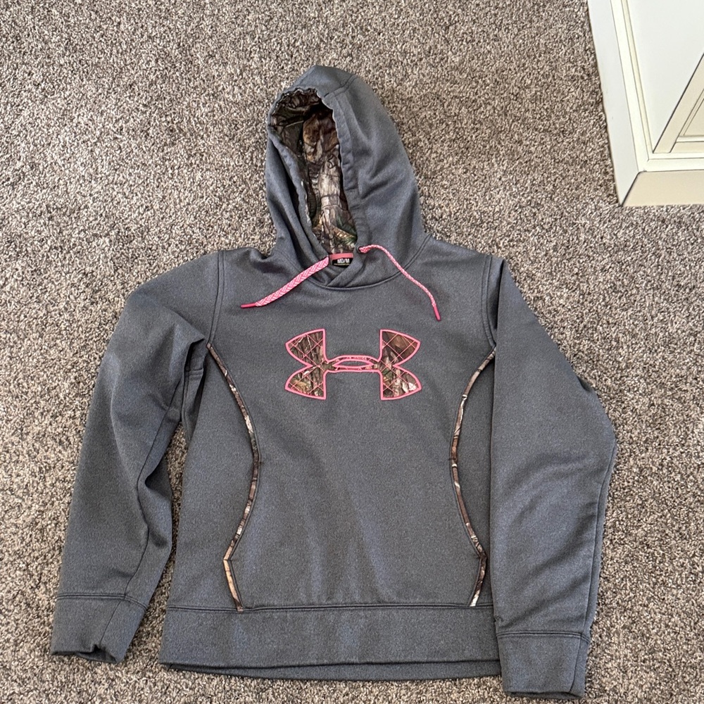 Under Armour Charcoal Hoodie with Pink and Camo Accents